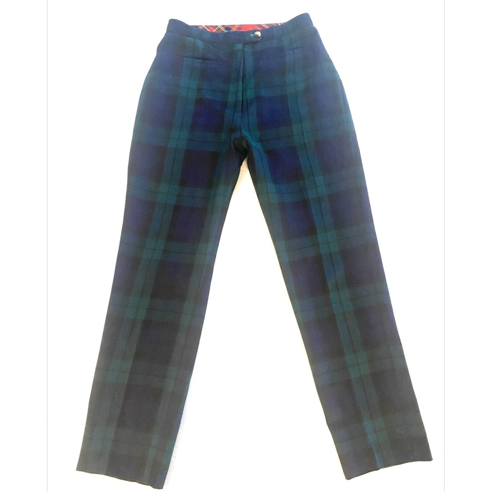 Vintage Tommy Hilfiger Plaid Pants 100% Wool Blue & Green Tartan Pants Size 6